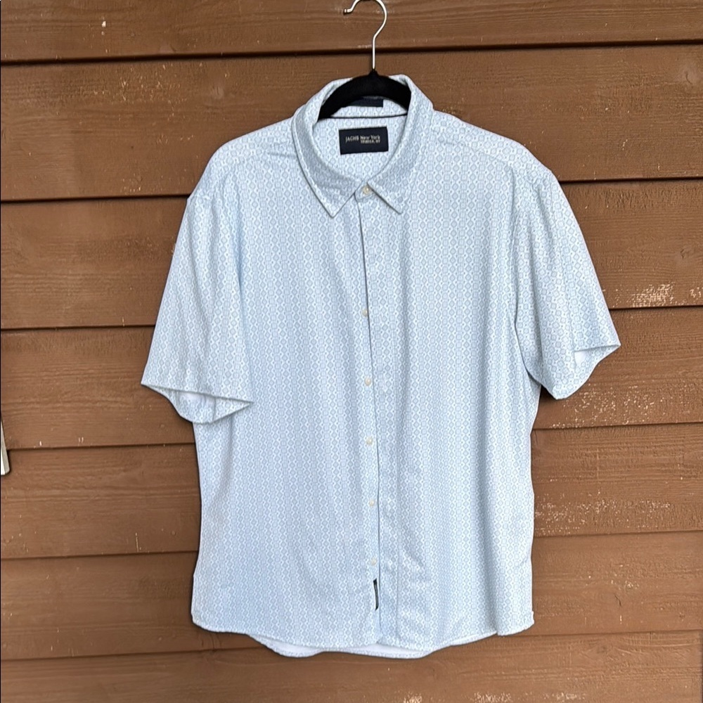 Jachs sweat wicking light blue and gray print shirt size large